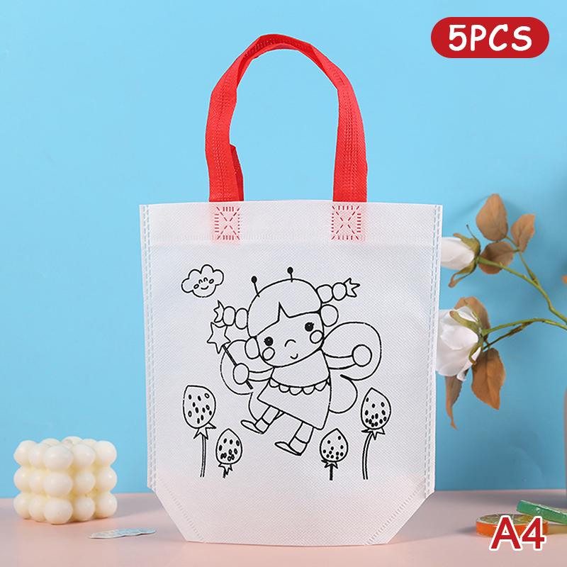 5Pcs Diy Graffiti Bag Handmade Painting Non Woven Bags For Children Arts Crafts Color Filling Drawing Toy Educational Toys