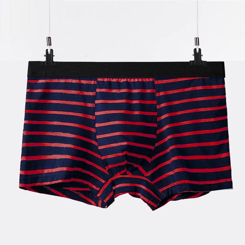 Pure Cotton Striped Men's Mid-Waist Boxer Briefs, Plus Size, Sporty and Trendy.
