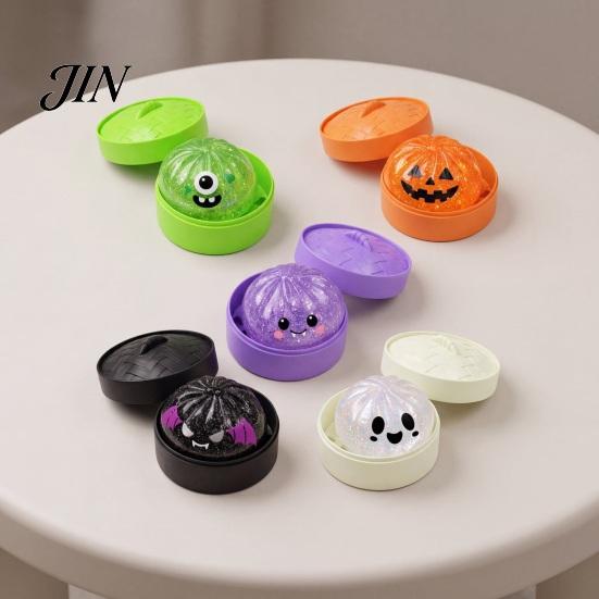 Hand Exercise Ball Halloween Dumpling Squeeze Toy, Pumpkin Ghost Bat Steamed Bun Sensory Toy Anxiety Relief for Stress Relief, Fidget Party Favors