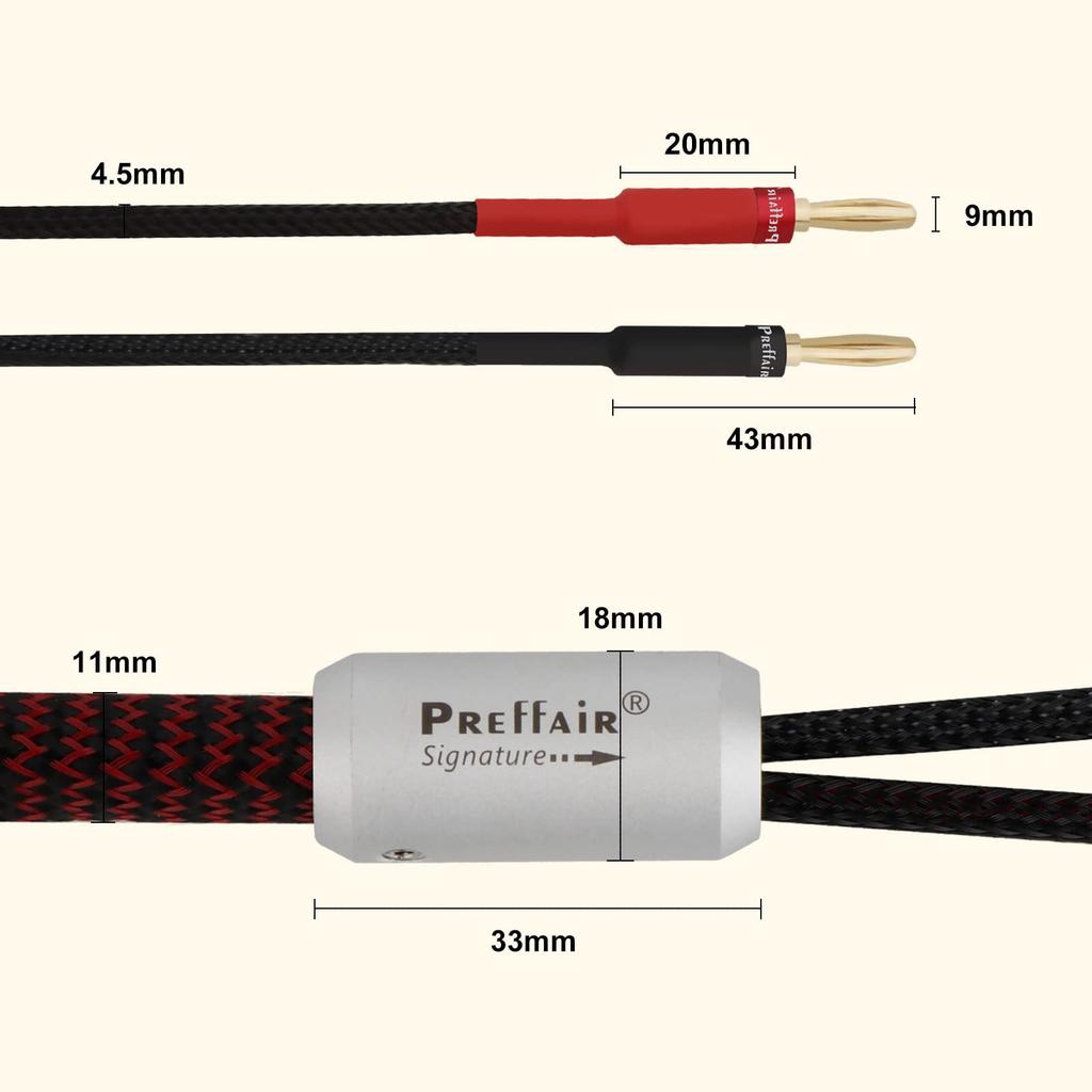 Preffair 13 AWG Speaker Cable with Banana Highly Copper and Magnetic Ring Hi-Fi Plugs, Anti-EMI/RFI Oxygen-Free OFC, Anti-Interference (3M)
