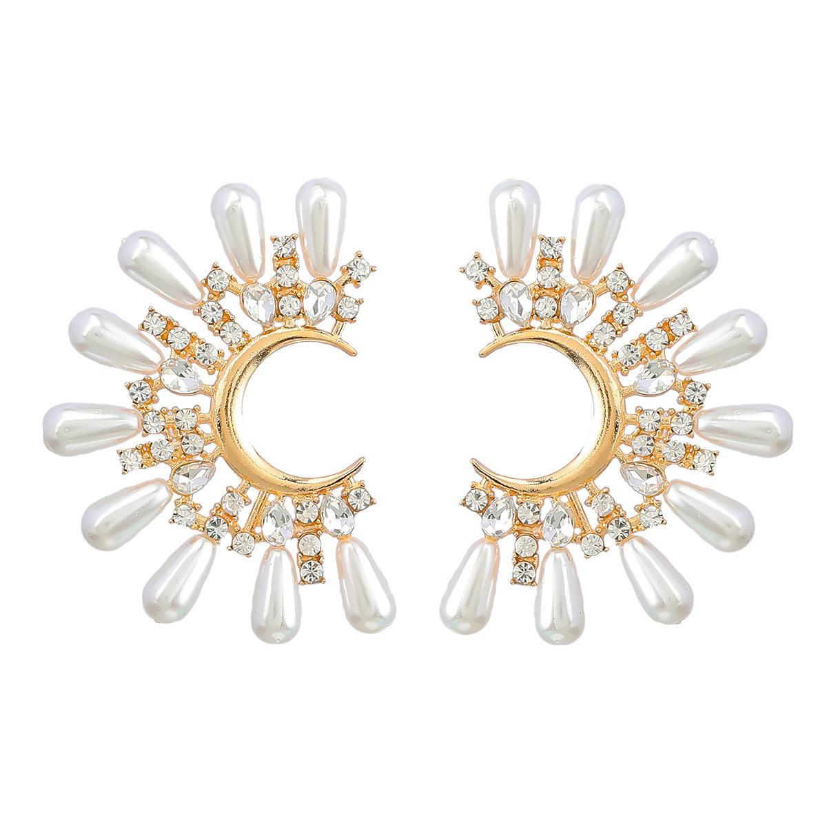 Женские модные серьги-полумесяцы с цветами 1 pair золотой