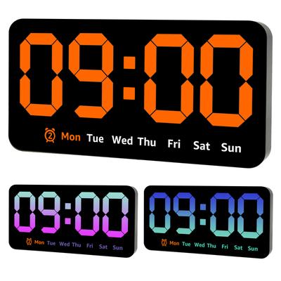 Digital Wall Clock 8.5 Inch Large Display LED Alarm Clock with Date Week Temperature Dual Alarm 3 Levels Brightness Adjustable