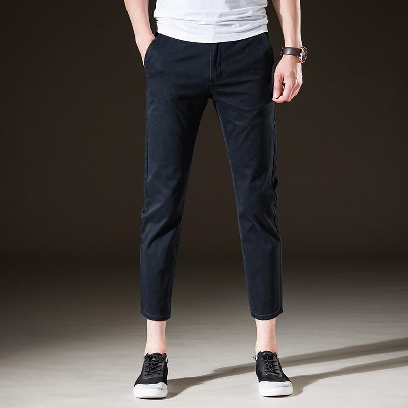 2024 Spring Pants Men's Tight Fit Business Casual Youth Korean Edition Slim Fit Small Leg Pants Elastic Men's Nine Point Pants