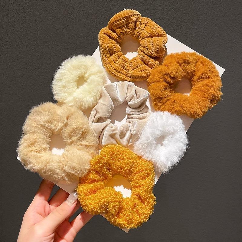7Pcs/Set Sweet Furry Hair Scrunchies Elastic Rubber Bands Ponytail Holder Rubber Ties For Women Girls Hair Accessories