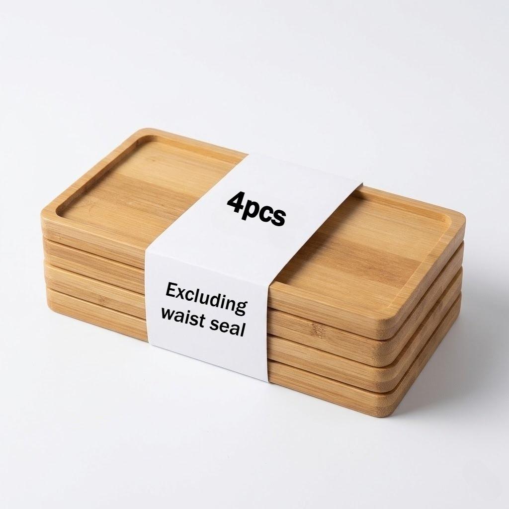 4pcs Bamboo Tray Bamboo Tray Rectangular Plant Tray Minimalist Fleshy Potting Base Rectangular Wooden Tray Coaster Dinner Plate