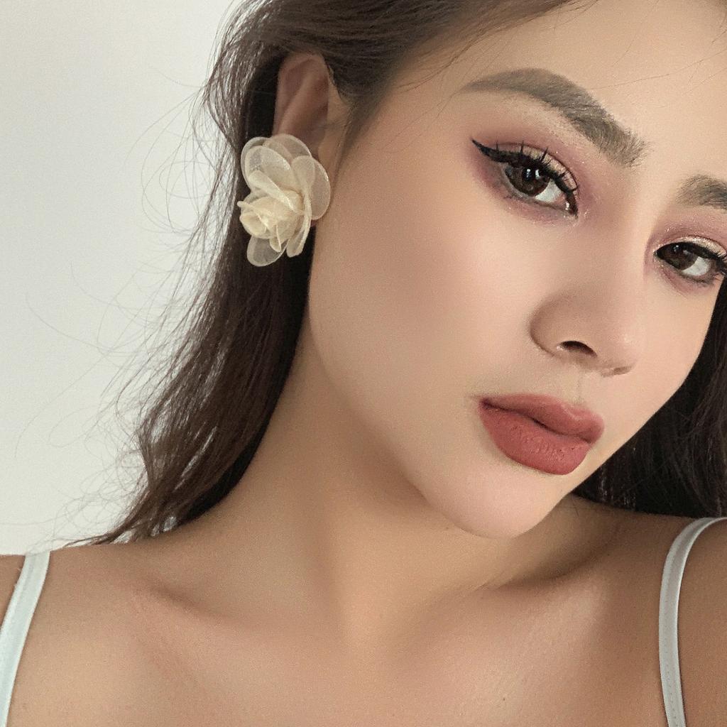 Holiday Wind Sweet Colorful Flower Earrings, Temperament Diamond-Set Chain Mesh Flower Stud Earrings