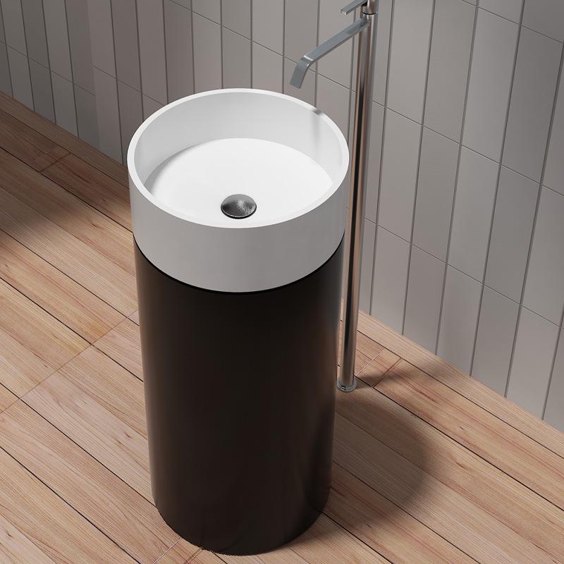 Round Modern Minimalist Stone Column Basin - Floor-Standing Washbasin for Small Bathroom