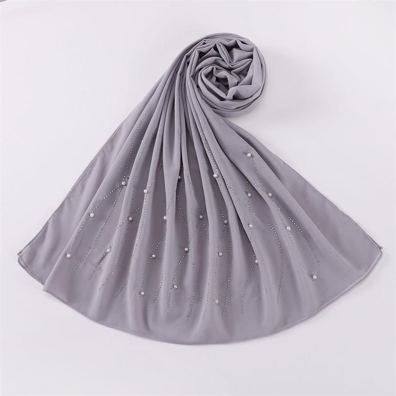 Plain Pearl Bubble Rhinestone Chiffon Shawl Scarf High Quality Shimmer Beads Headband Wrap Foulard Muslim Hijab