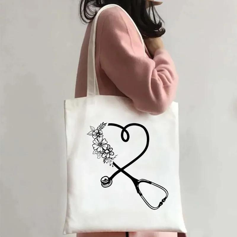 Nurse Life Shoulder Bag Ladies Tote Canvas Medical Art Shoulder Bag Eco Portable Travel Shopping Bag