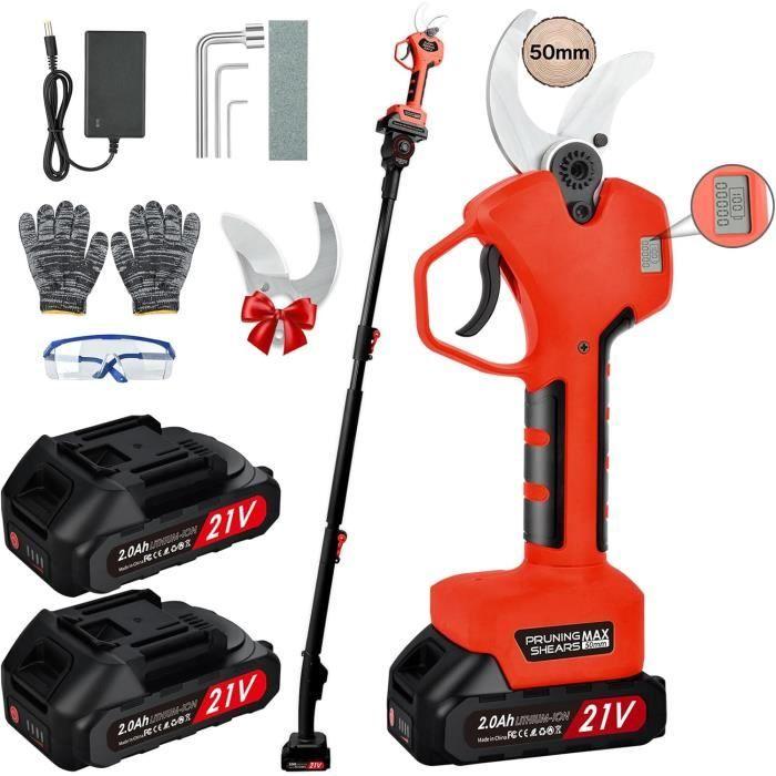 Sécateur Électrique - NUZEKY - Sans Fil - Perche Télescopique 2m - 21V - Lame Réglable 50mm