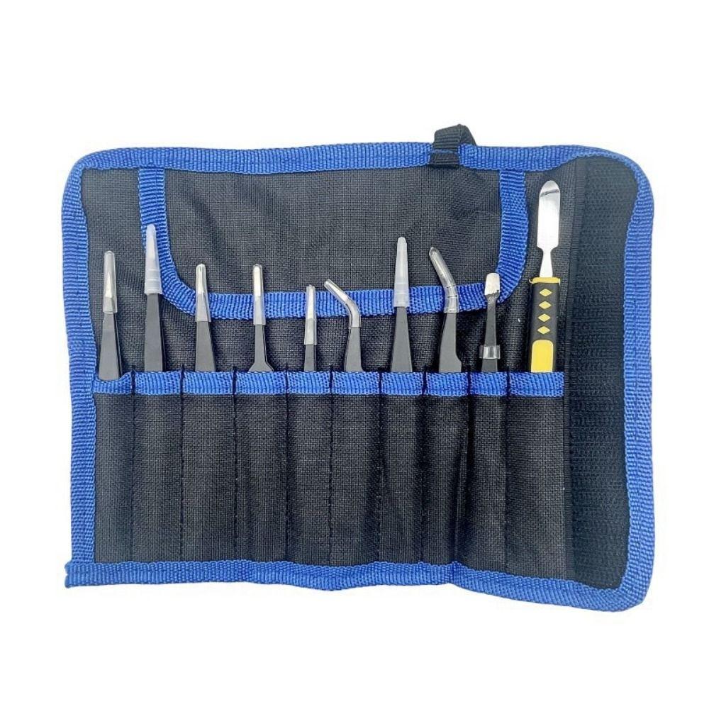 9/10pcs Curved/Straight Design Anti-Static Tweezers Durable Maintenance Tools  Electronic Repair