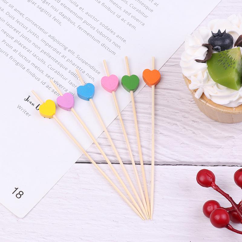 100 Stück 12 cm Herz Bambusspieß Buffet Cupcake Obstgabel Party Dessert Salatspieß Cocktailspieß für Hochzeitsdeko