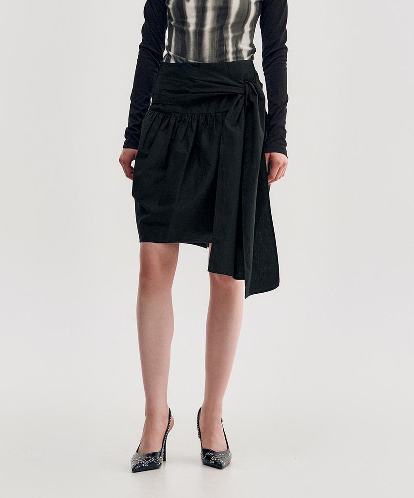 Kimjisu Pleated Tie Volume Skirt _ Black