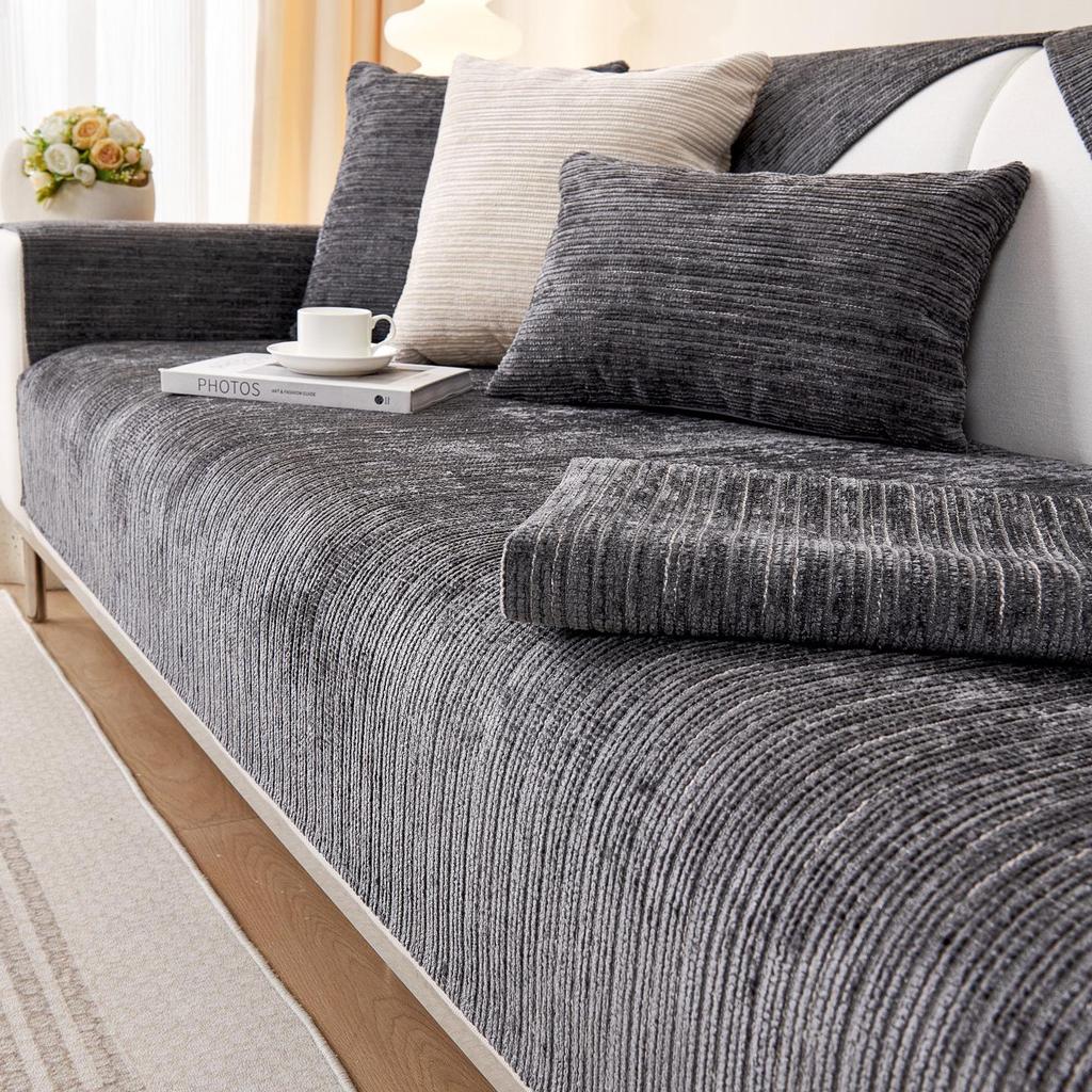 Chenille Universal Non-Slip Sofa Cushion Cover - Solid Color, Modern Design for All Seasons