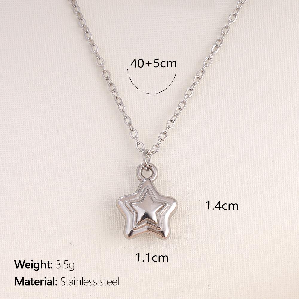 Retro Heart and Star Stainless Steel Pendant Necklace with Color Retention