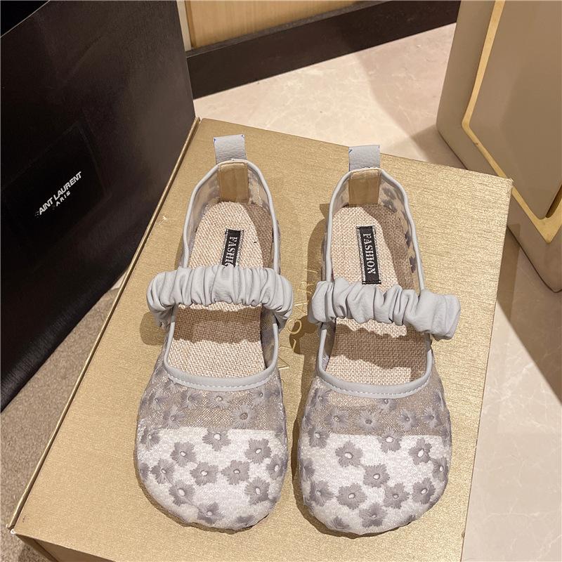 Mary Jane Sandals Summer Breathable Mesh Maternity Shoes Flat Beanie Fisherman Shoes Fairy with Skirt Bag Head Single Shoes