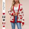 New Women's Clothing Valentine's Day Love Peach Knitted Cardigan Pocket V-neck Regular Jacket