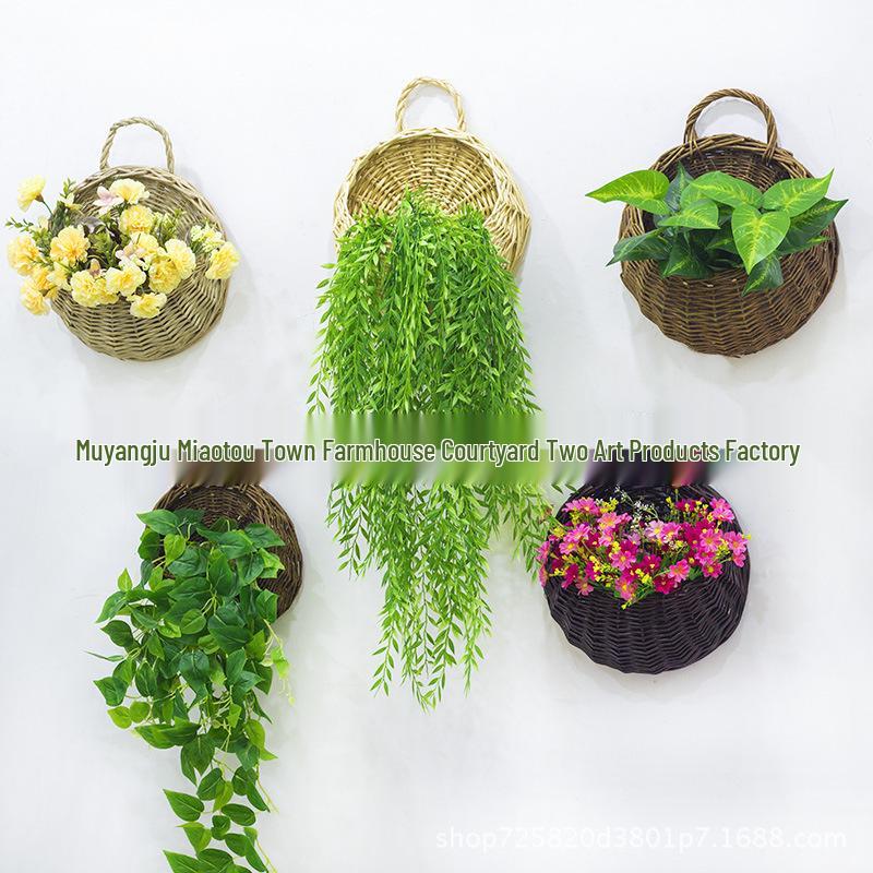 Wall Hanging Woven Basket Flower Pot - Rattan, Willow & Straw Design