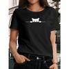 Women Black Cat T-Shirt Crew Neck Short Sleeve Loose Fit All-Season Casual Weekend Cat Lover Machine-Washable Top
