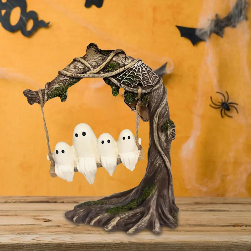 Halloween Decorations Indoor Party Decor Witch Cauldron Black Plastic Bowl Decorations White Ghost Sculptures for Garden Yard
