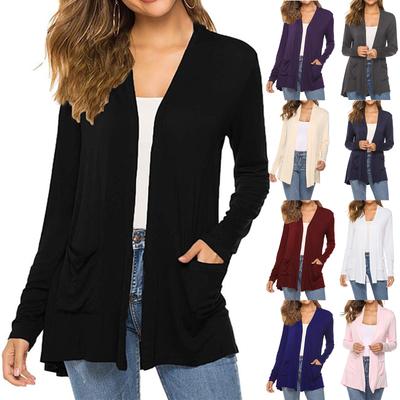 Damska Moda Jednolity Kolor Długi Rękaw Dopasowana Kurtka Kardigan