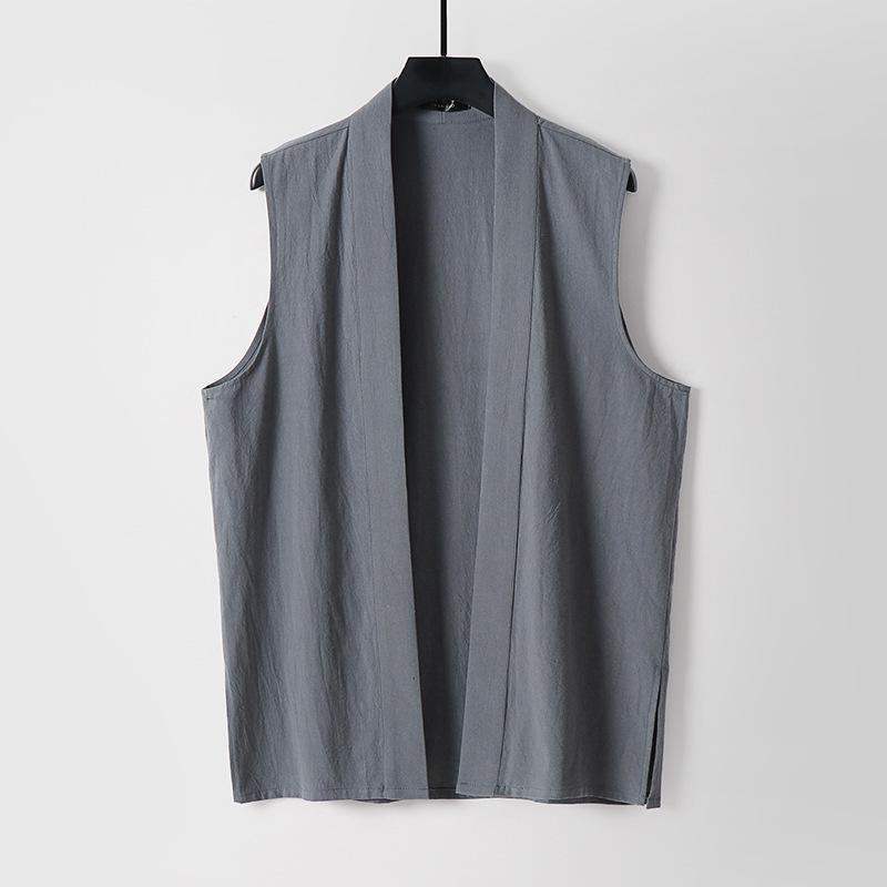 Men's Retro V-Neck Cotton Linen Sleeveless Vest - Breathable, Versatile, Plus Size, New Chinese Style.
