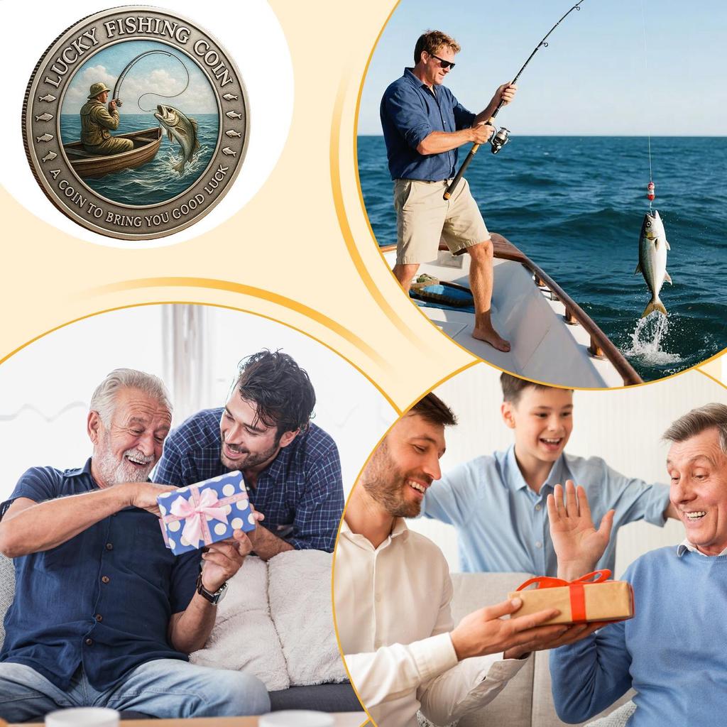 Challenge Coin Collectible Metal Pocket Keepsake Commemorative Coin For Angler Husband Luck Outdoor Fishing Activities Camping