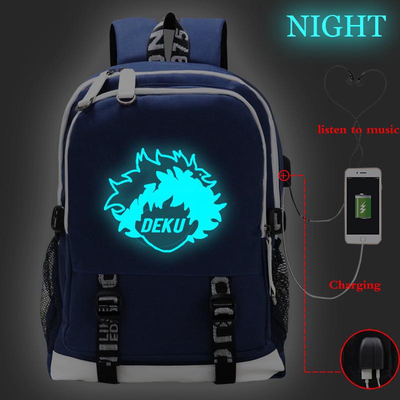 My Hero Academy Anime Peripheral Printing Backpack USB Interface Multifunctional Student School Bag Luminous