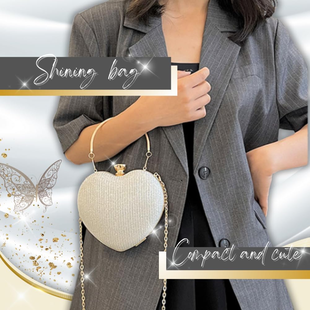 ALVEIN Party Bag, Heart-Shaped Clutch Bag with Clasp Closure, 3-Way Mini Bag for Women, Formal Handbag, Shoulder Bag, Chain Bag, WeddingReception Bag