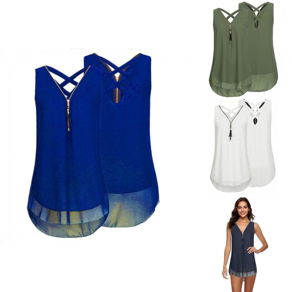 Stylish Women Sleeveless Vest With Cross Back Design And Convenient Front Zipper For Plus Sizes