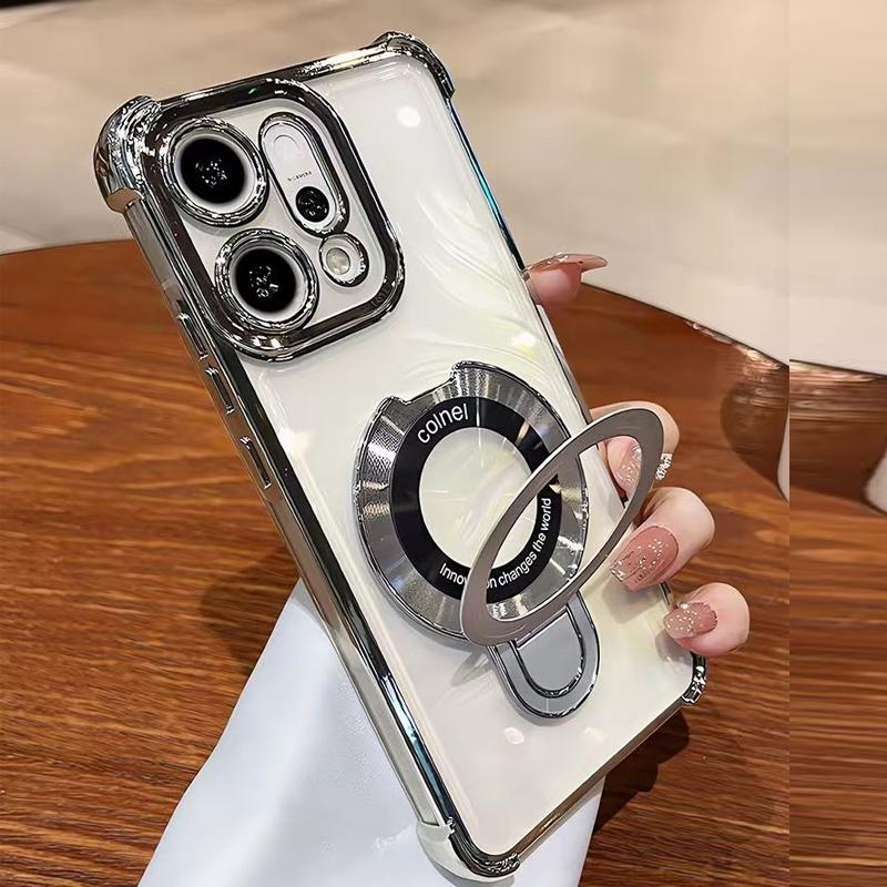 For OPPO Reno 14 13 12 11 Reno14 Reno13 F Pro 13F 14F 12F Case Magnetic Holder Plating Airbag Soft Transparent Shockproof Cover