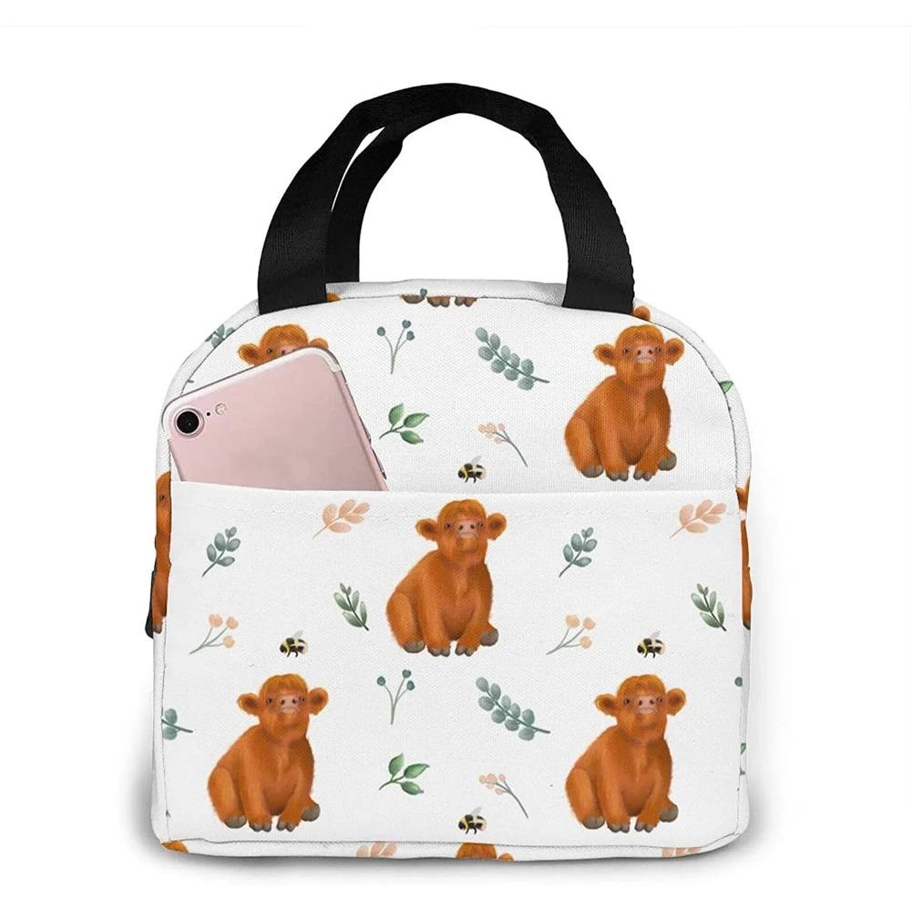 Genți de prânz amuzante cu vacă Highland pentru bărbați femei cutie de prânz izolată geantă tote frigorifică pentru muncă călătorie picnic, Multicolor