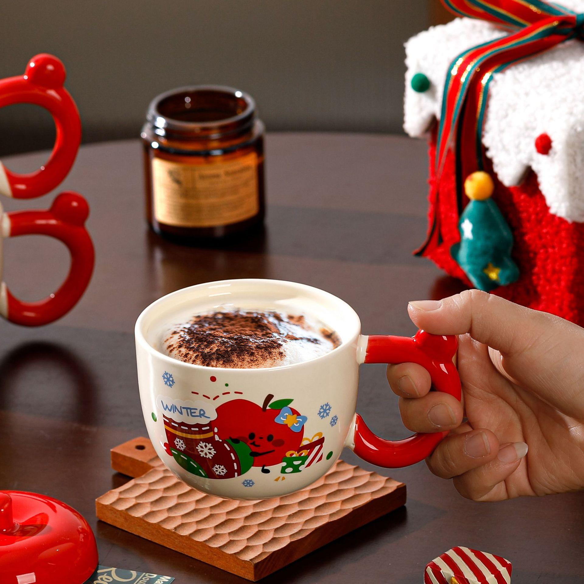 

Рождественское яблоко, стилизация, мультяшный, новый продукт, милый керамический набор кружек с крышкой, керамическая кружка, рождественский подарок 301-400ml