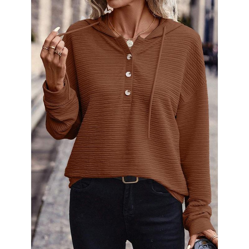 YYFS Women's Fashion Casual Spring Autumn Solid Color Print Long Sleeve Hooded Blouses & Shirts