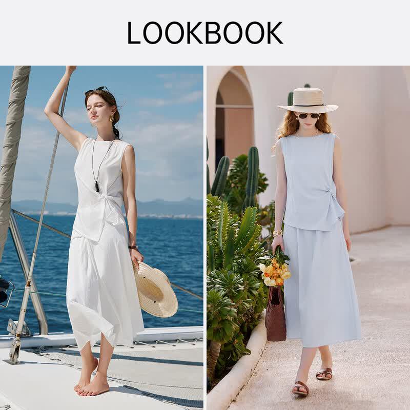 French Style Sleeveless Top & Pleated Skirt Set