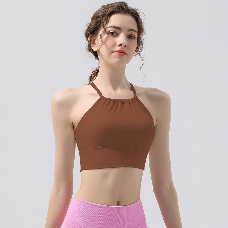 Summer Pleated Halter Sports Yoga Tank Top with Beautiful Back