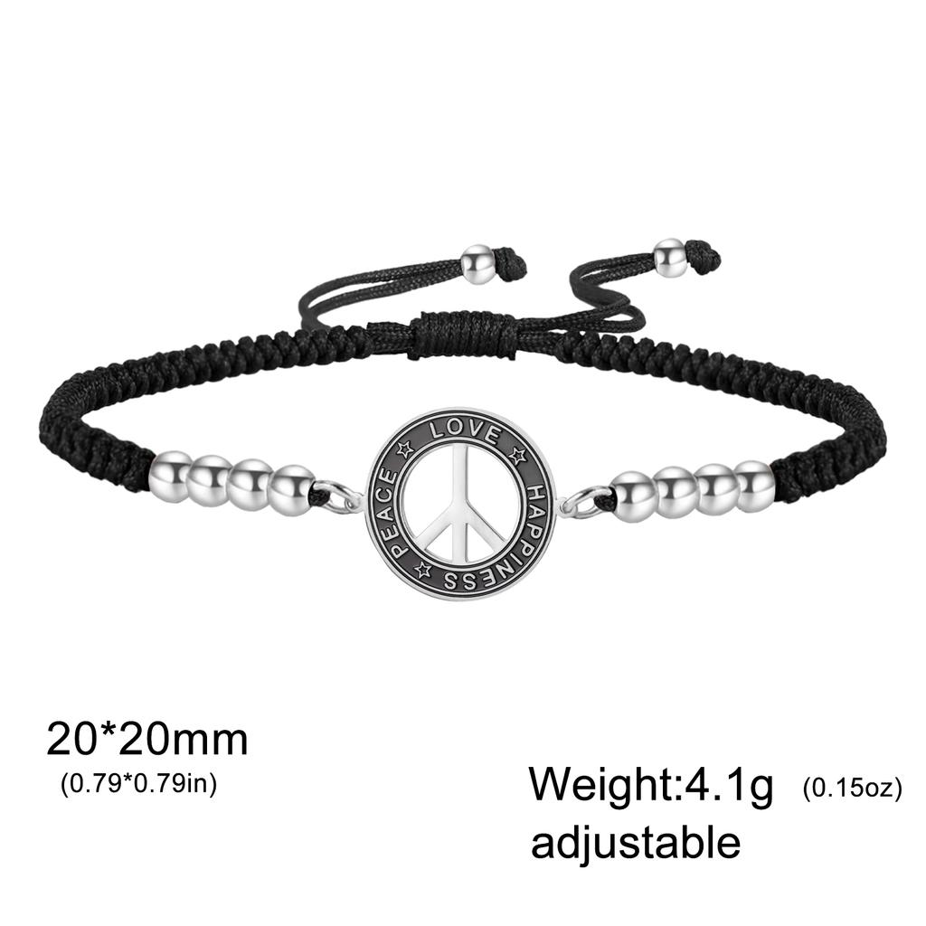 My Shape Peace Sign Symbol Bracelets for Women Men Black Red Braided Rope Chains Love Happiness Amulet Stainless Steel Jewelry