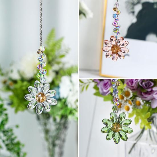 Glass Flower Suncatcher Hanging Decoration Indoor Outdoor Garden Car Rearview Mirror Rainbow Maker Floral Hanging Ornament