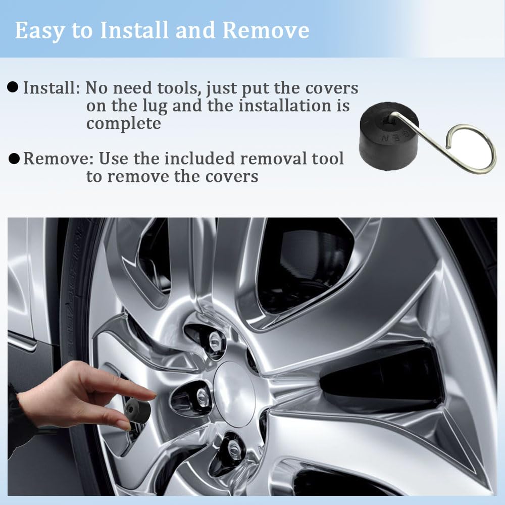 20Pcs 17Mm Wheel Lug Nut Covers Caps + Removal Tool Replacement For VW Lug Nut Cover Jetta Beetle Passat GTI CC Wheel Bolt 1K0 601 173 (Black)