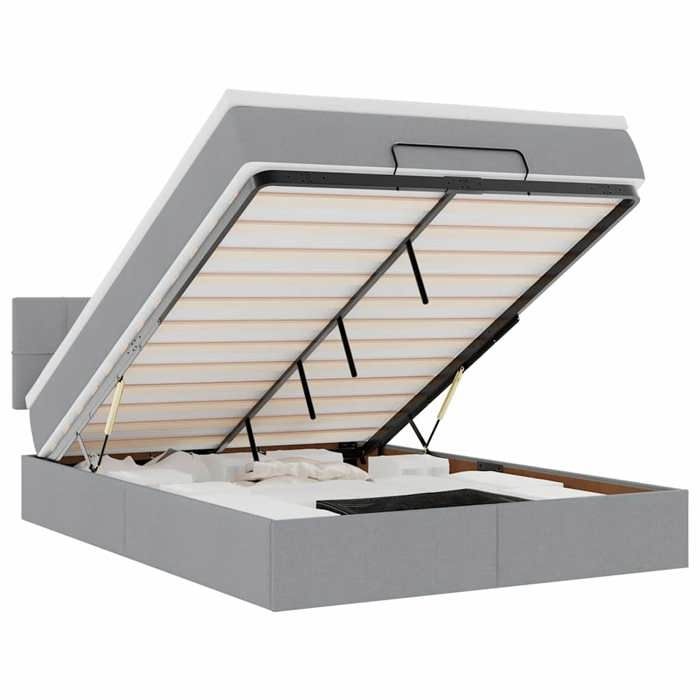 Exclusive House - Ottoman Bed Frame and Light Grey Mattress 140x200 Cm Fabric