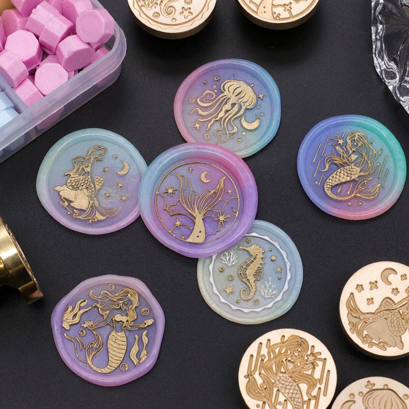 Ocean Series Wax Seal Stamp: Mermaid, Begonia, Whale