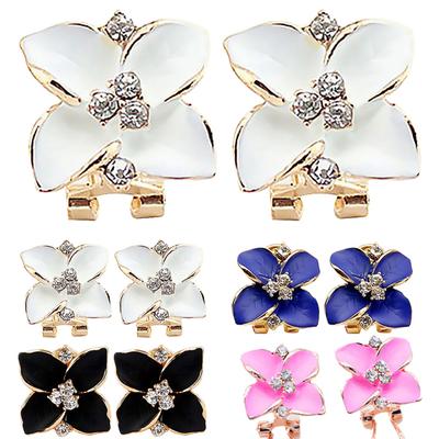 Women Rhinestone Inlaid Enamel Clover Shape Stud Earrings Party Jewelry Gift