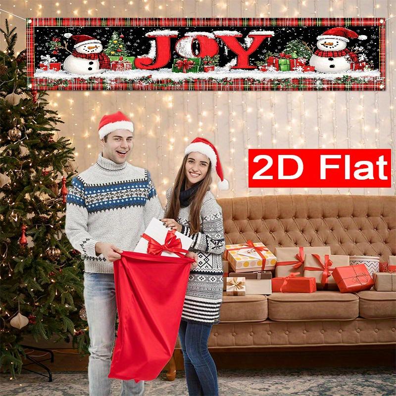 Red Festive Snowman & Candy Cane Christmas Outdoor Fence Banner, Garden Yard Holiday Decor