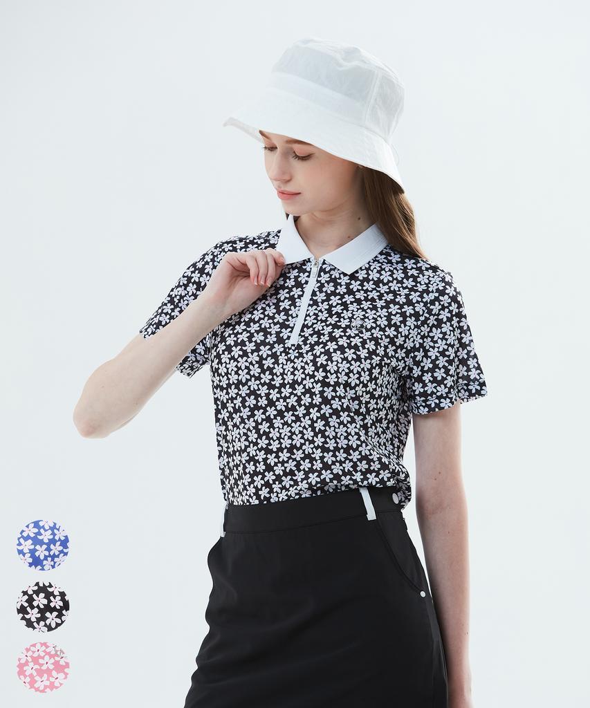 BHPOLOCLUB Women'S Summer Blooming Flower Collared Short Sleeve Tee 3 Colors Ts642