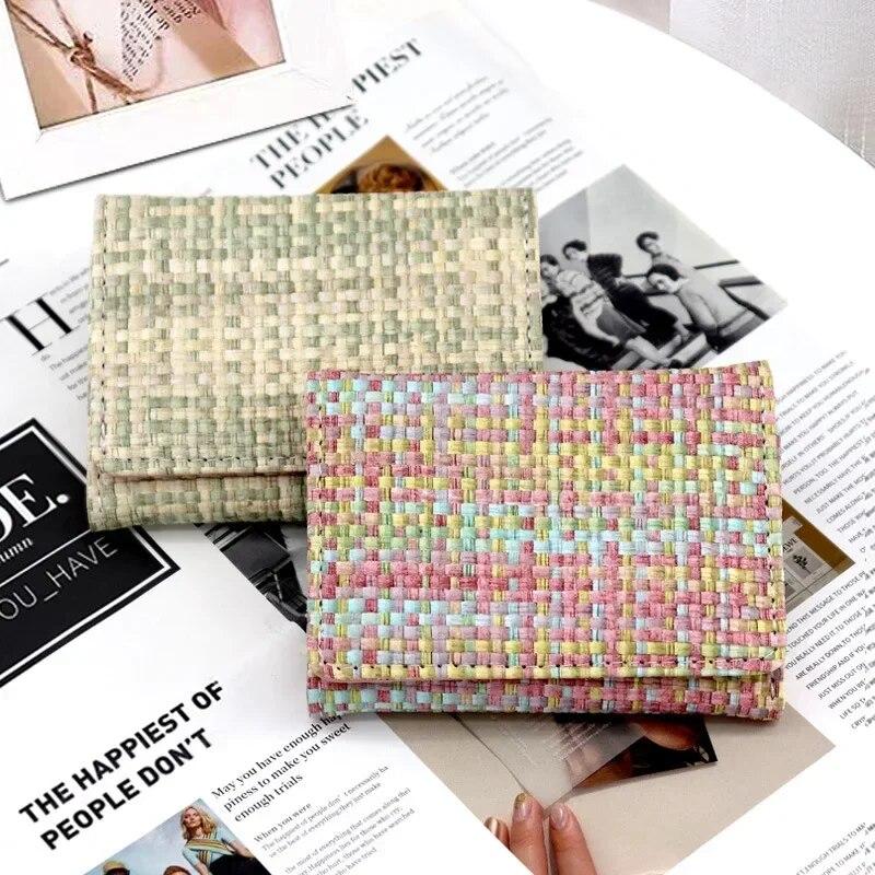 New Fashion Woven Pattern PU Folding Wallet for Women Multifunctional Short Coin Purse Multi-card Slot Card Holder ID Bag
