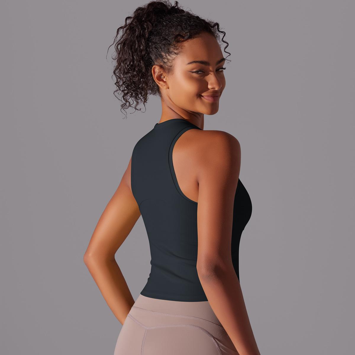 Двусторонний нейлоновый однотонный плотный жилет с круглым вырезом для занятий спортом — фото 16