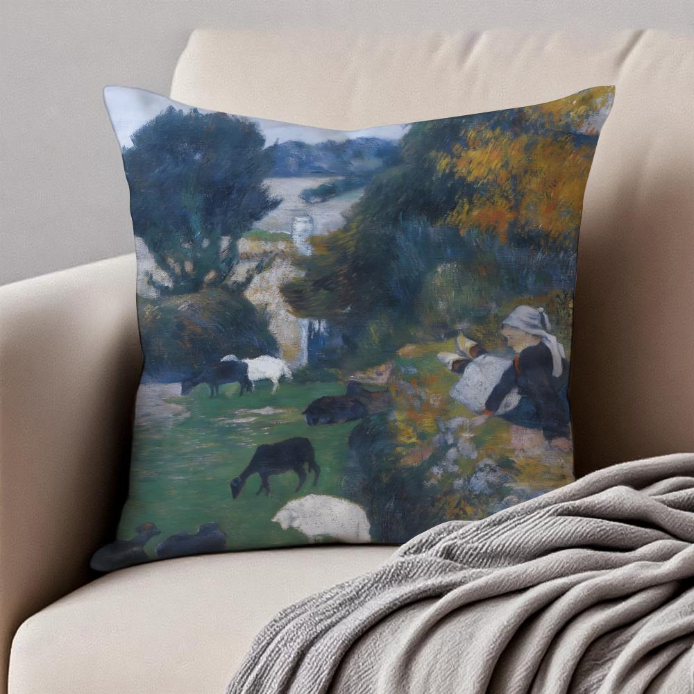 PostImpressionism PPaul Gauguin Cushion Cover Pillowcase Antidustmite Invisible Zipper Short Plush Sofa Cushion