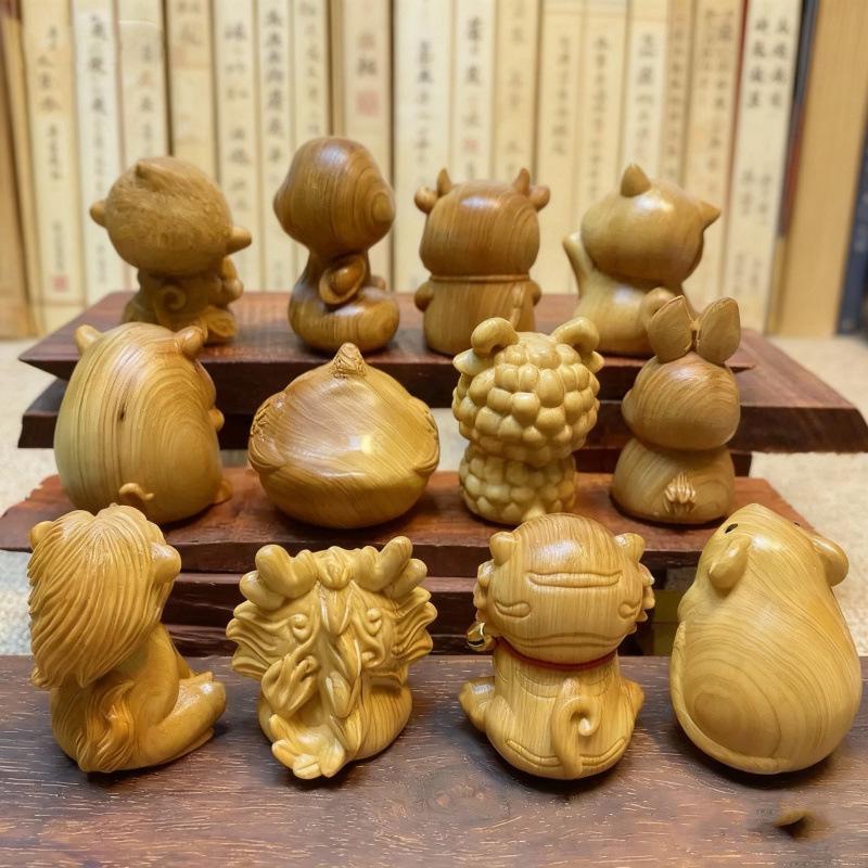 Cliff Cypress Zodiac Wood Carving Pendant Keychain