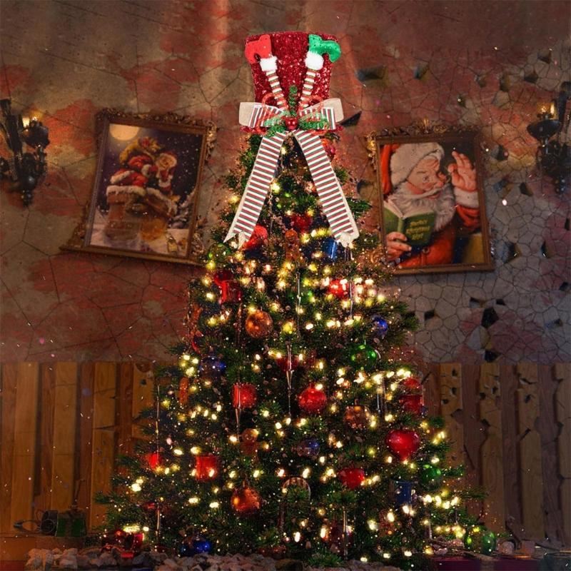 Christmas Tree Toppers Hat Large Christmas Tree Hat with Bows Seasonal Holiday Decorations Tabletop Ornaments for Home