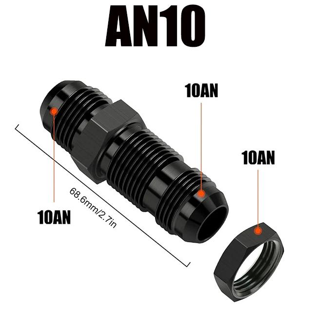 0-Degree AN6 AN8 AN10 AN4 Aluminum Alloy Radiator Oil Cooler Pipe through Wall Extension Joint Straight Nut Connector for Modifi